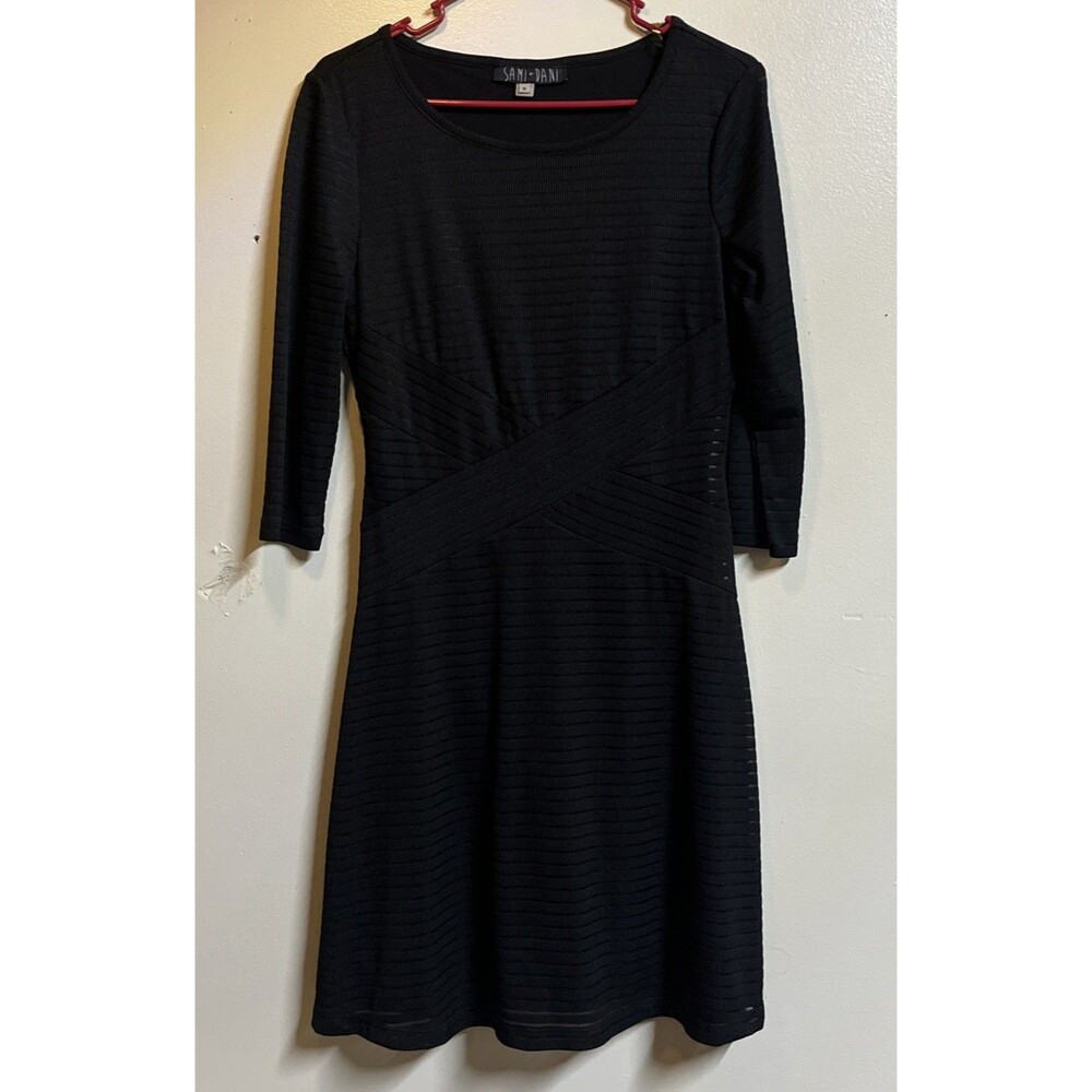 Sami & Dani Classic Black Sheer Stretch Sheath Cocktail Dress Sz 12 Size Medium
